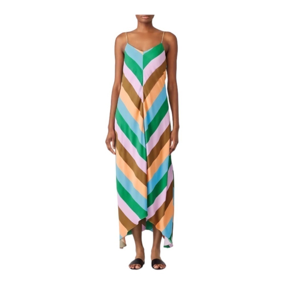 Tibi Julian Chevron Multi Stripe Maxi Slip Dress - image 3